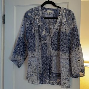 Joie blue white silk blouse